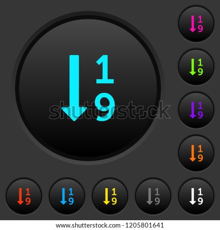 Ascending numbered list dark push buttons with vivid color icons on dark grey background