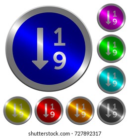Ascending numbered list icons on round luminous coin-like color steel buttons