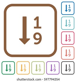 Ascending numbered list simple icons in color rounded square frames on white background