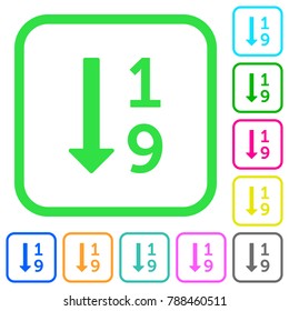 Ascending numbered list vivid colored flat icons in curved borders on white background