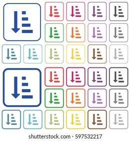 Ascending ordered list mode color flat icons in rounded square frames. Thin and thick versions included.