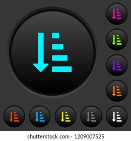 Ascending ordered list mode dark push buttons with vivid color icons on dark grey background