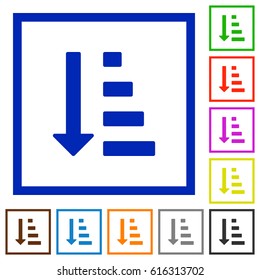 Ascending ordered list mode flat color icons in square frames on white background