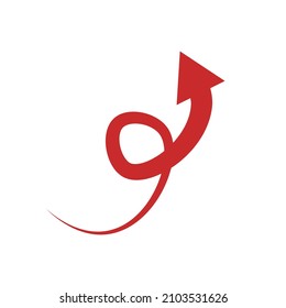 Aufsteigende rote Pfeilsymbol. Vektorgrafik.
