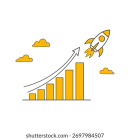 Crescente Com A Velocidade Do Foguete Para O Gráfico Que Progride Passo A Passo No Caminho Para Alcançar O Pico.
