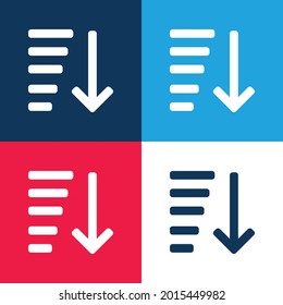 Ascendente Ordenar azul y rojo cuatro colores mínimo conjunto de iconos