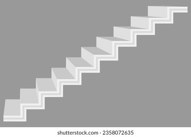 Ascendiendo escaleras abstracta ilustración 3d. Ilustración conceptual del vector de escalera. Escaleras modernas realistas. Escalera aislada en una escalera de fondo gris. Mobiliario para el interior. Vista lateral de la escalera. 