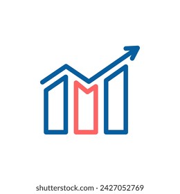 Ascending Success: Vector Icon of Growth Chart with Upward Arrow. Illustrating Business Progress, Financial Investment, and Analytical Insight.