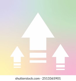 Tres flechas blancas sobre un fondo pastel degradado simbolizan el crecimiento, el progreso y la búsqueda del éxito. 