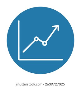 Ascending trendline within a circular frame. Icon symbol illustration