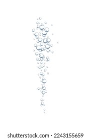 Ascending underwater air bubbles on white background realistic vector illustration