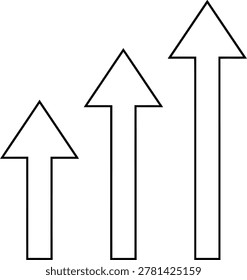 Ascending upward arrows outline vector icon for progress
