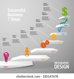 Ascending Upward Staircase Successful Business Seven Steps Concept Infographic Vector Illustration