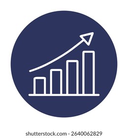 Ascending white bar chart in blue. Icon symbol illustration