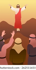 Ascension Day design with Jesus Christ in the mountain vector illustration. Illustration of the ascension of Jesus Christ.