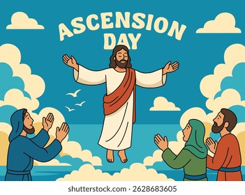 Ascension Day design with Jesus Christ flying vector illustration. Illustration of the ascension of Jesus Christ vector