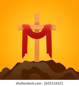 Ascension Day design with wood cross in the mountain vector illustration. Illustration of the ascension of Jesus Christ.