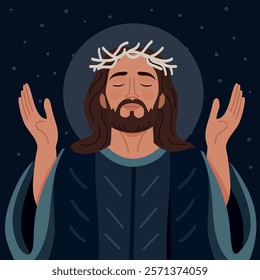 Ascension Day drawing of Jesus Christ, God. The Holy Spirit illustration for Good Friday, Holy Week, greeting card, cover, poster.