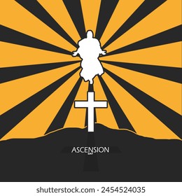 Ascension Day event banner. A cross on a hill with the risen Lord Jesus with his holy light to celebrate on May