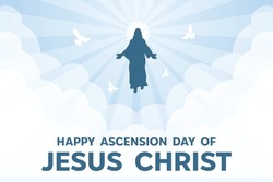 Ascension Day. God, Clouds And Dove. Perfect For Cards, Banners, Posters, Social Media And More. Sky Background. 
