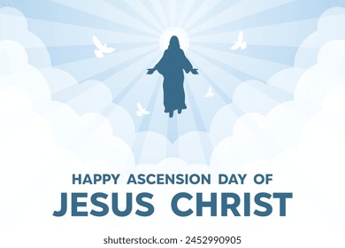 Ascension Day. God, clouds and dove. Perfect for cards, banners, posters, social media and more. Sky background. 
