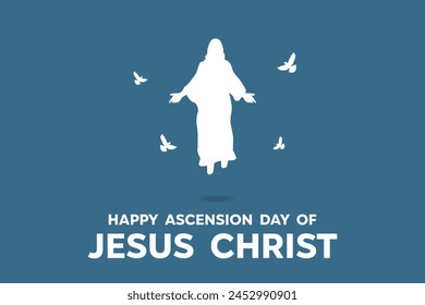 Ascension Day. God and dove. Perfect for cards, banners, posters, social media and more. Blue background. 
