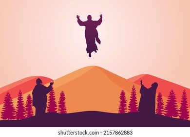 The Ascension Day of Jesus Christ Landscape background. Vector Illustration