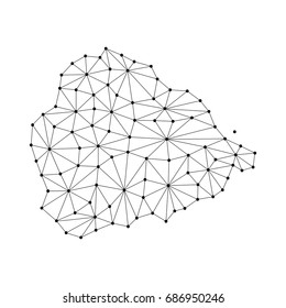 Ascension Island map of polygonal mosaic lines network, rays and dots vector illustration.