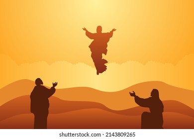 The ascension of Jesus Biblical Verse Flat Vector Illustration