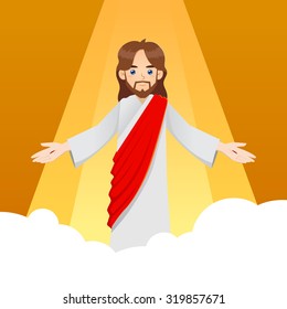 Ascension of Jesus Christ with arm wide open, vector illustration