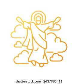 Ascension of Jesus gradient linear vector icon. Jesus ascended to Heaven. Christian scripture. New testament. Thin line color symbol. Modern style pictogram. Vector isolated outline drawing