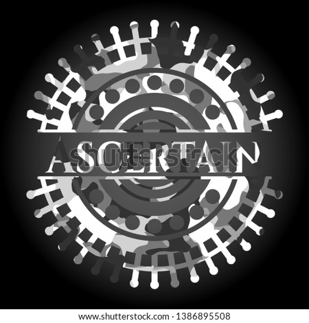 Ascertain grey camouflaged emblem. Vector Illustration.