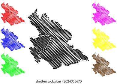 Aschaffenburg city (Federal Republic of Germany, Urban district Lower Franconia, Free State of Bavaria) map vector illustration, scribble sketch Aschaffenburg map