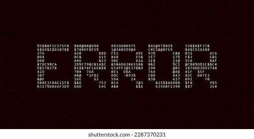 ASCII Art ERROR Word Made from Random Letters and Numbers. Dark Binary Code Error. Concept of Protected Digital Data Leak. Hacker Attack Database Malware. Cyber Security Vector Background.