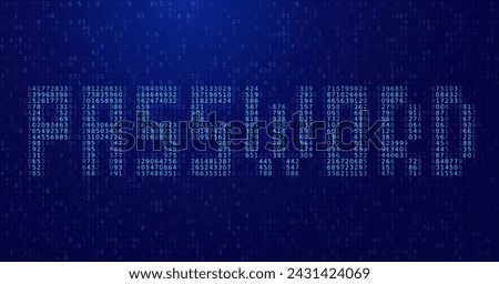 ASCII Art PASSWORD Word Made from Random Letters and Numbers. Dark Binary Code. Concept of Password Protected Digital Data. Hacker Attack Database Leak Information. Cyber Security Vector.