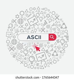 ASCII mean (American Standard Code for Information Interchange) Word written in search bar,Vector illustration.	