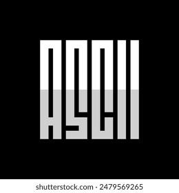 ASCII text logo design vector illustration, square geometric monogram logo, white on black background
