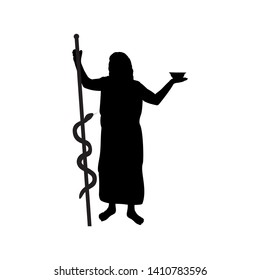 Asclepius God Medicine Silhouette Ancient Mythology Fantasy. Vector Illustration.