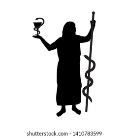 Asclepius god medicine silhouette ancient mythology fantasy. Vector illustration.