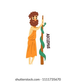 Asclepius Greek God, ancient Greece mythology character vector Illustration on a white background