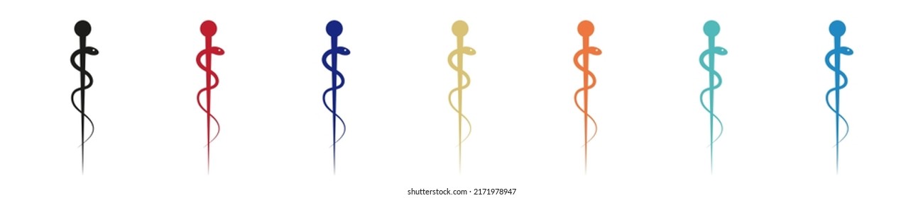 Asclepius serpent rod rolled up silhouette. Health or medicine symbol of a snake. Flat design.  Vector illustration