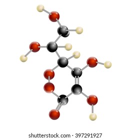 Ascorbic acid, ascorbate molecule, structural chemical formula and model, vitamin c, 2d & 3d vector isolated on white background