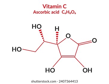 Ascorbic acid (vitamin C), molecular structure formula, suitable for education or chemistry science content. Vector illustration