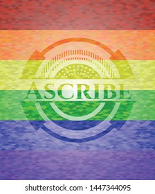 Ascribe emblem on mosaic background with the colors of the LGBT flag