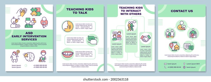 ASD early intervention services brochure template. Teaching to talk. Flyer, booklet, leaflet print, cover design with linear icons. Vector layouts for presentation, annual reports, advertisement pages