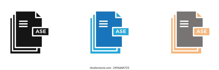 ASE file document icon outline collection or set in black and white