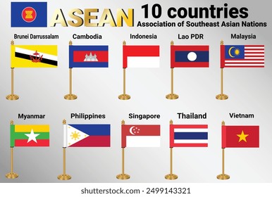 asean 10 Länder Fahnen mit Schreibtisch Stehstange