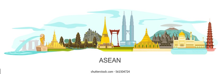 ASEAN buildings on white