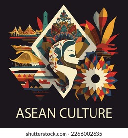 ASEAN culture vector illustration with black background