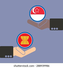 ASEAN Economic Community, AEC in businessman hand with Singapore, for design present in vector